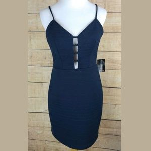 NWT Navy body con dress with cutout chest detail
